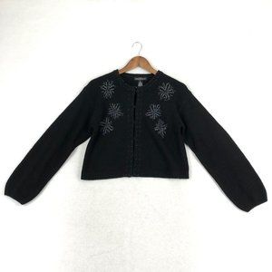 One Step Up Women's Size Small Black Silk Angora Wool Blend Cardigan Sweater